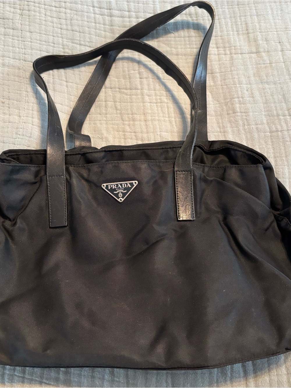 Prada Black Nylon Shoulder Tote with Leather Straps